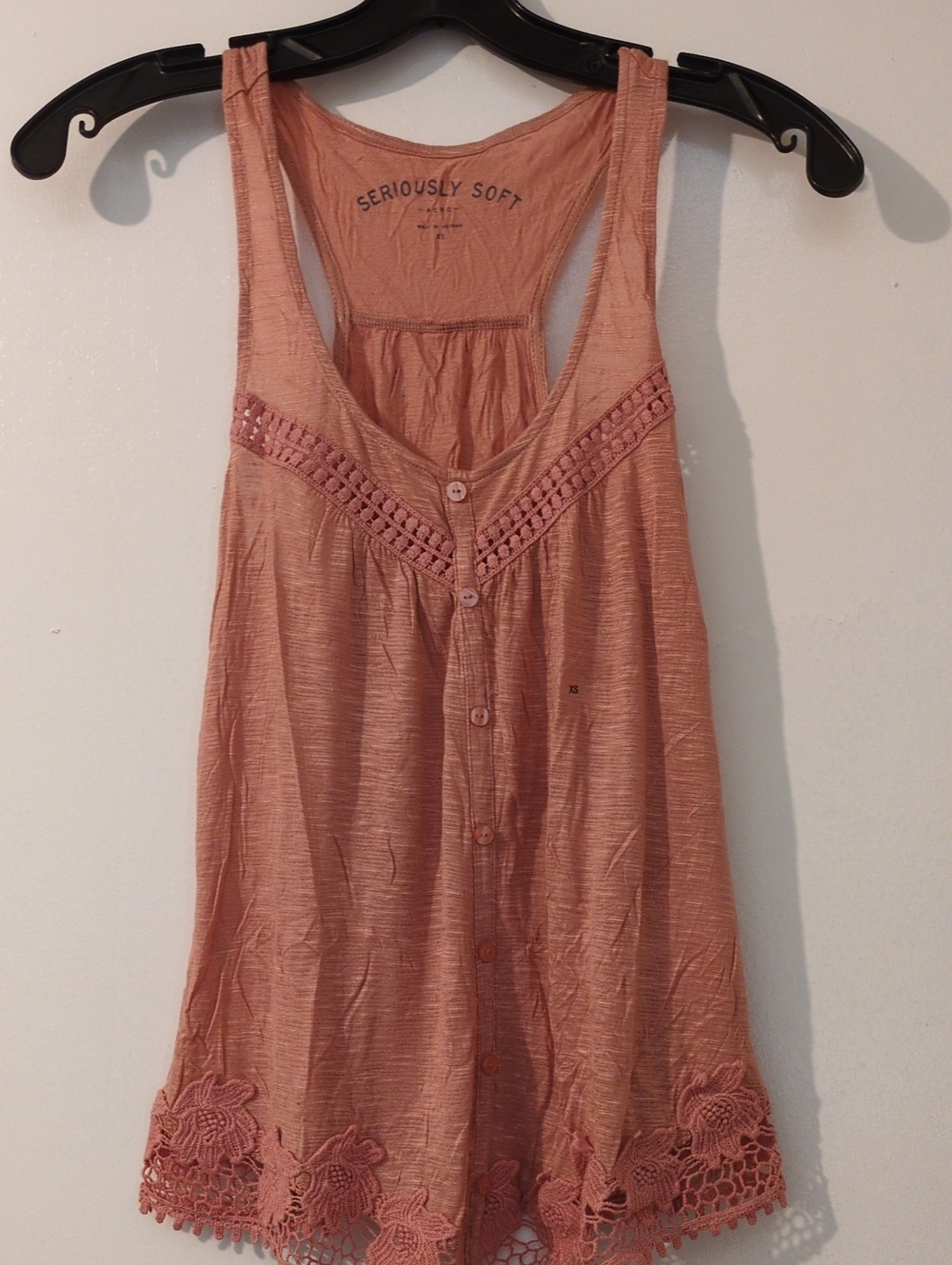Seriously Soft Peach Button-Front Tank with Lace Trim